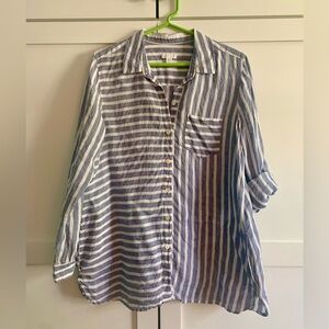 J Jill Blue & White Striped Love Linen Shirt, size Medium